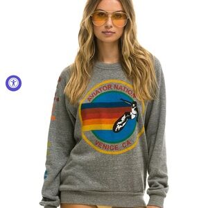 Aviator Nation Logo Sweatshirt Crew Neck Pullover Gray Unisex Size cs